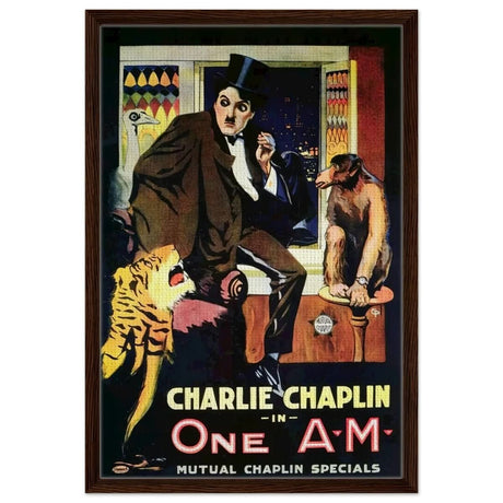 Da Vinci Pop Art Wall art print | Charlie Chaplin | One AM - Framed Canvas - 50x75 cm / 20x30″ - Dark wood frame