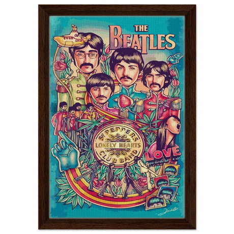 Da Vinci Pop Art wall art print | The Beatles | Rock Music - Framed Canvas - 30x45 cm / 12x18″ - Dark wood frame