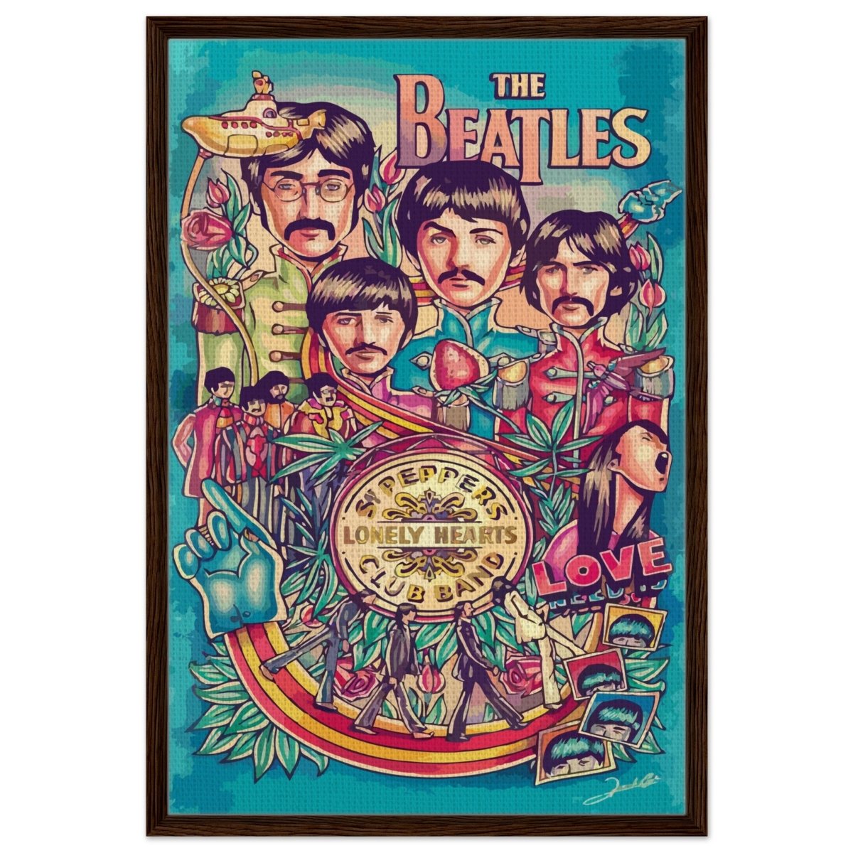 Da Vinci Pop Art wall art print | The Beatles | Rock Music - Framed Canvas - 60x90 cm / 24x36″ - Dark wood frame