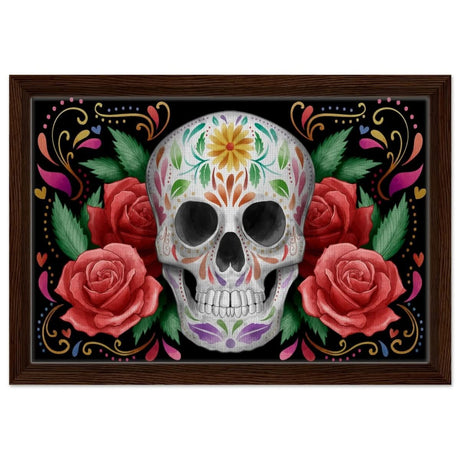 Da Vinci Pop art wall art Print | Vivid Skullscape - Framed Canvas - 30x45 cm / 12x18″ - Dark wood frame
