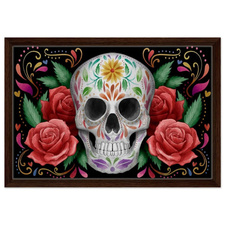 Da Vinci Pop art wall art Print | Vivid Skullscape - Framed Canvas - 40x60 cm / 16x24″ - Dark wood frame