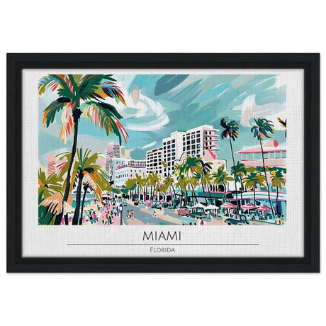 Da Vinci Travel Collection wall art print | Miami Florida - Framed Canvas - 30x45 cm / 12x18″ - Black frame