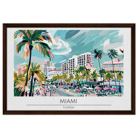 Da Vinci Travel Collection wall art print | Miami Florida - Framed Canvas - 50x75 cm / 20x30″ - Dark wood frame
