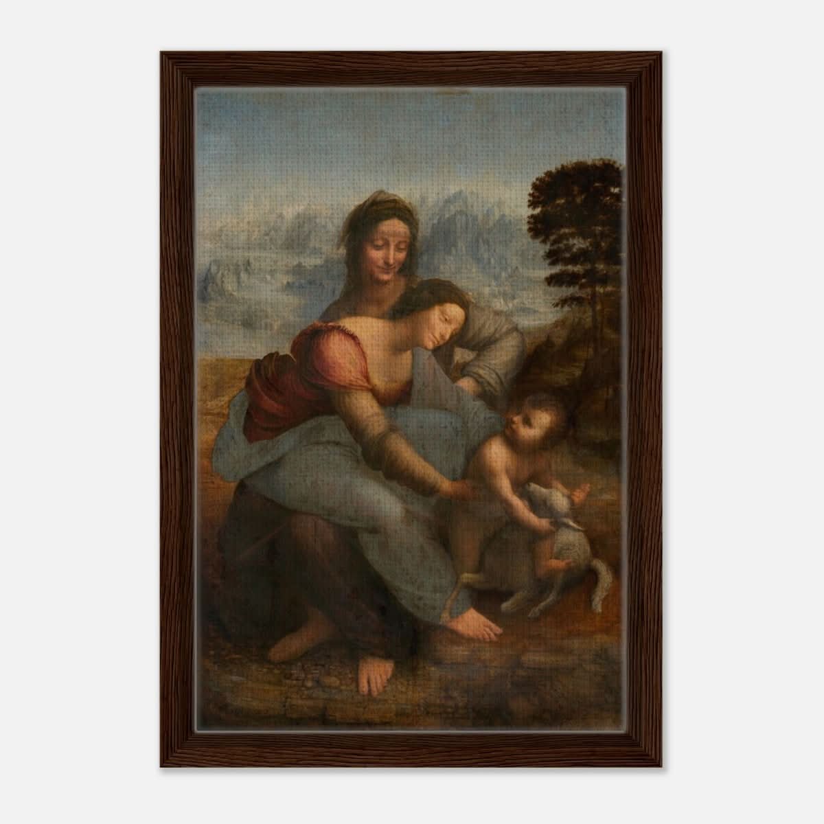Da Vinci Vintage wall art print | The Virgin and Child with St. Anne by Leonardo da Vinci - Framed Canvas - 30x45 cm / 12x18″ - Dark wood frame