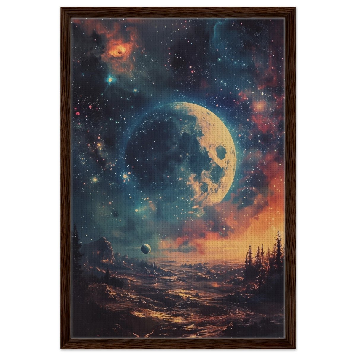 Da Vinci Wall art Print | Eclectic Expressions | Nature | Moon - Framed Canvas - 50x75 cm / 20x30″ - Dark wood frame