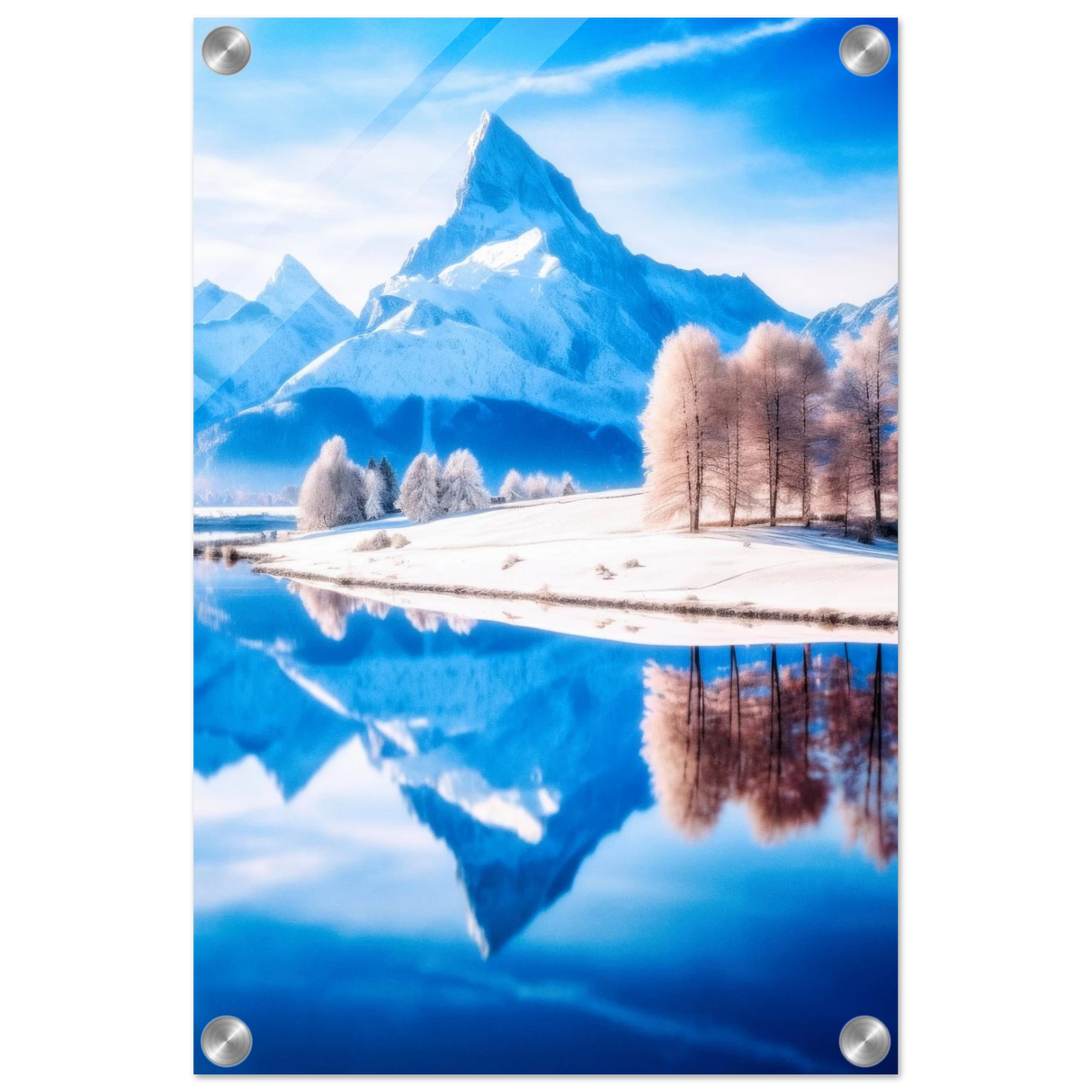 frozen reflections of majesty snowy mountain landscape wall art print40x60 cm / 16x24″Framed Canvas
