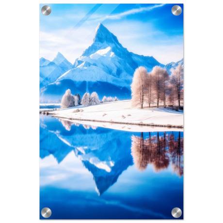 frozen reflections of majesty snowy mountain landscape wall art print40x60 cm / 16x24″Framed Canvas