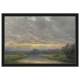 "Dawn’s Embrace" Tranquil Riverland Landscape Wall Art Print - Framed Canvas - 40x60 cm / 16x24″ - Black frame