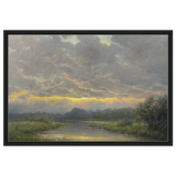 "Dawn’s Embrace" Tranquil Riverland Landscape Wall Art Print - Framed Canvas - 60x90 cm / 24x36″ - Black frame