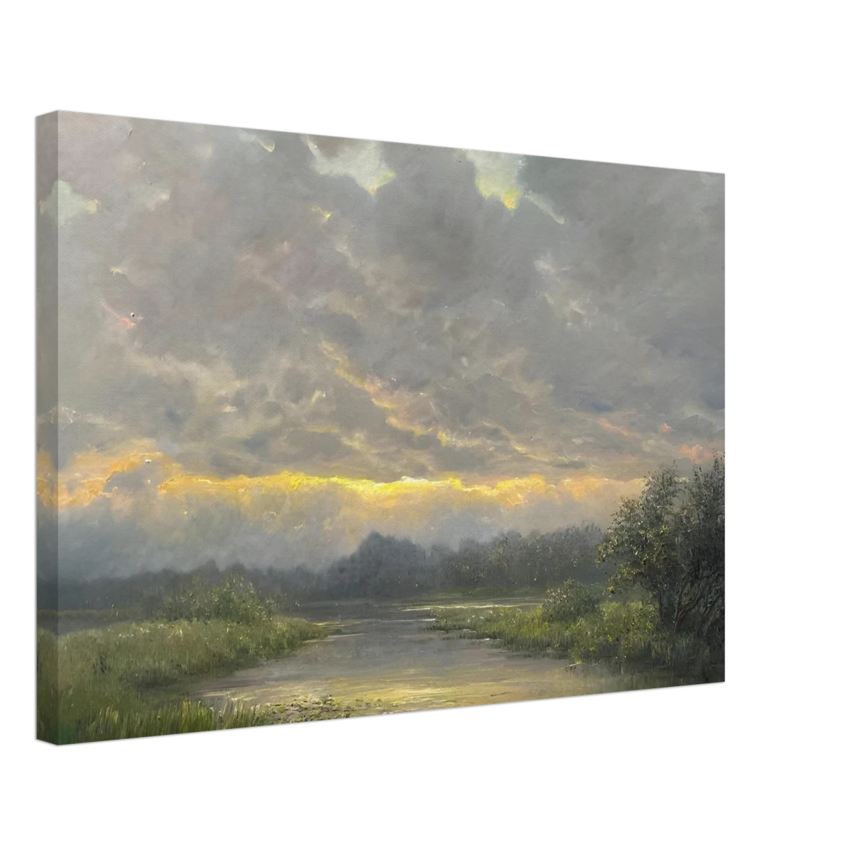 "Dawn’s Embrace" Tranquil Riverland Landscape Wall Art Print - Canvas - 40x60 cm / 16x24″ - 
