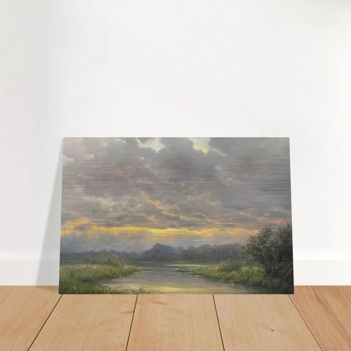 "Dawn’s Embrace" Tranquil Riverland Landscape Wall Art Print - Brushed Aluminum Print - 40x60 cm / 16x24″ - 