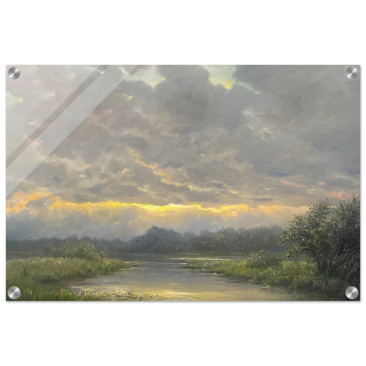 "Dawn’s Embrace" Tranquil Riverland Landscape Wall Art Print - Acrylic Print - 40x60 cm / 16x24″ - 