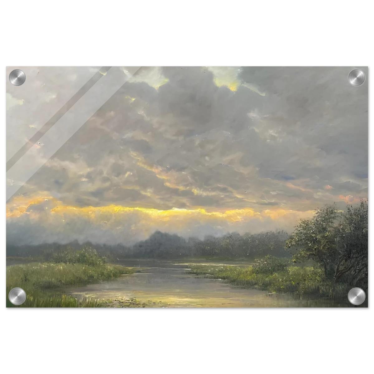 "Dawn’s Embrace" Tranquil Riverland Landscape Wall Art Print - Acrylic Print - 30x45 cm / 12x18″ - 