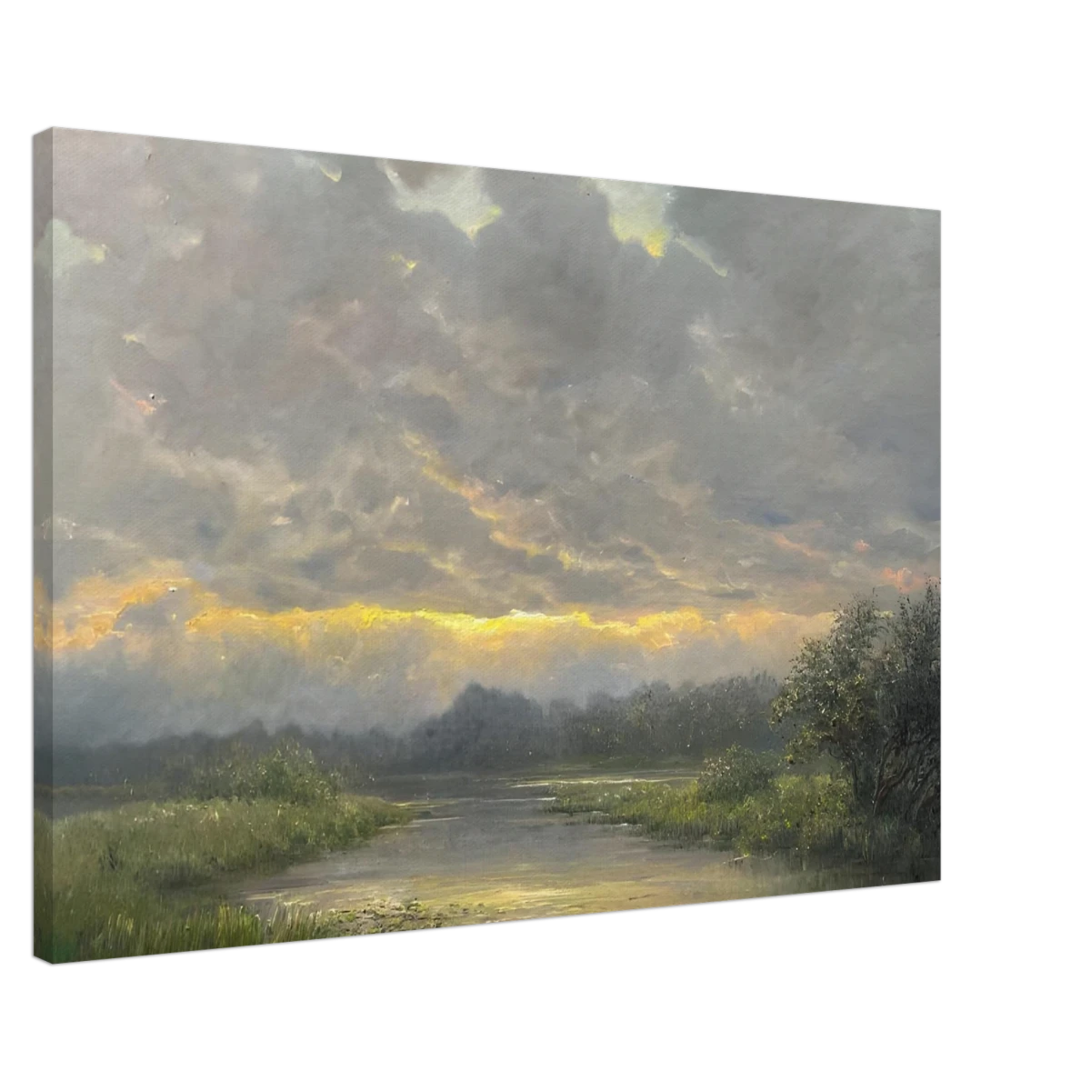 "Dawn’s Embrace" Tranquil Riverland Landscape Wall Art Print - Canvas - 60x90 cm / 24x36″ - 