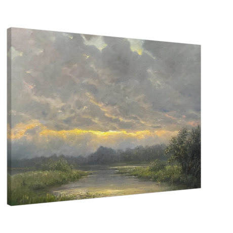 "Dawn’s Embrace" Tranquil Riverland Landscape Wall Art Print - Canvas - 60x90 cm / 24x36″ - 