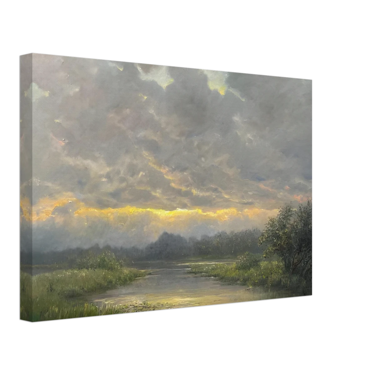 "Dawn’s Embrace" Tranquil Riverland Landscape Wall Art Print - Canvas - 30x45 cm / 12x18″ - 