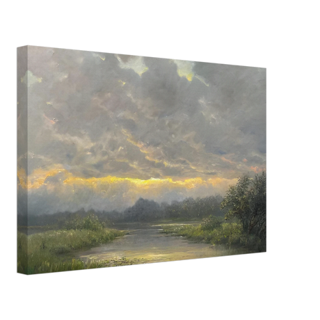"Dawn’s Embrace" Tranquil Riverland Landscape Wall Art Print - Canvas - 30x45 cm / 12x18″ - 