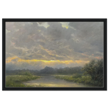 "Dawn’s Embrace" Tranquil Riverland Landscape Wall Art Print - Framed Canvas - 50x75 cm / 20x30″ - Black frame