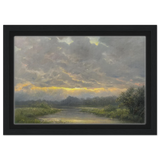 "Dawn’s Embrace" Tranquil Riverland Landscape Wall Art Print - Framed Canvas - 20x30 cm / 8x12″ - Black frame