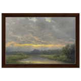 "Dawn’s Embrace" Tranquil Riverland Landscape Wall Art Print - Framed Canvas - 30x45 cm / 12x18″ - Dark wood frame