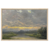 "Dawn’s Embrace" Tranquil Riverland Landscape Wall Art Print - Framed Canvas - 60x90 cm / 24x36″ - Wood frame