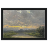 "Dawn’s Embrace" Tranquil Riverland Landscape Wall Art Print - Framed Canvas - 30x45 cm / 12x18″ - Black frame