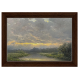"Dawn’s Embrace" Tranquil Riverland Landscape Wall Art Print - Framed Canvas - 20x30 cm / 8x12″ - Dark wood frame