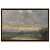 "Dawn’s Embrace" Tranquil Riverland Landscape Wall Art Print - Framed Canvas - 60x90 cm / 24x36″ - Dark wood frame