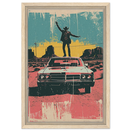 "Desert Swagger" – Retro Western Pop Art Print - Framed Canvas - 30x45 cm / 12x18″ - Wood frame