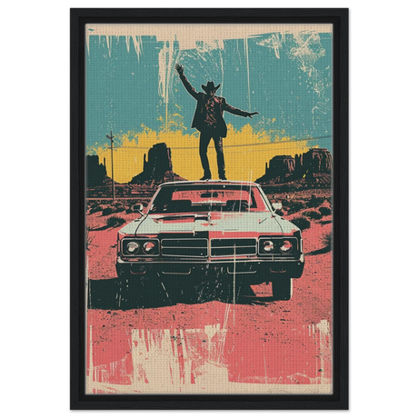 "Desert Swagger" – Retro Western Pop Art Print - Framed Canvas - 40x60 cm / 16x24″ - Black frame