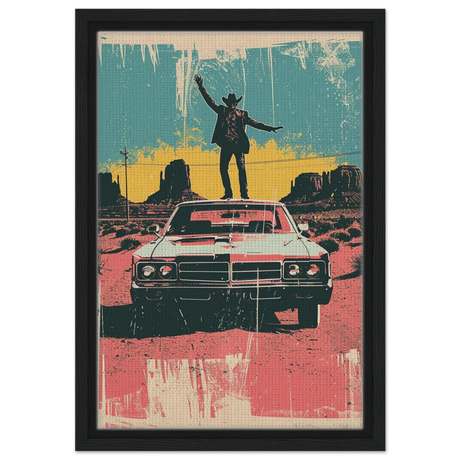 "Desert Swagger" – Retro Western Pop Art Print - Framed Canvas - 30x45 cm / 12x18″ - Black frame