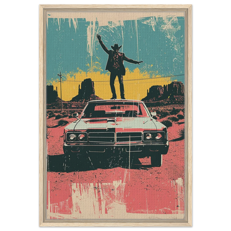 "Desert Swagger" – Retro Western Pop Art Print - Framed Canvas - 50x75 cm / 20x30″ - Wood frame