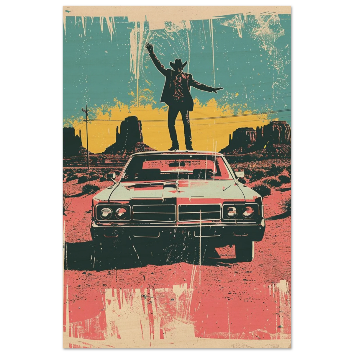 "Desert Swagger" – Retro Western Pop Art Print - Wood Prints - 20x30 cm / 8x12″ - 