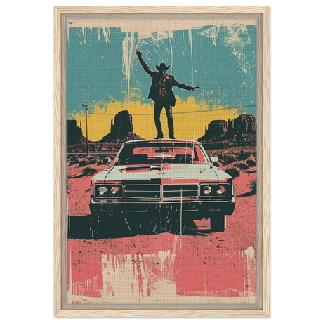 "Desert Swagger" – Retro Western Pop Art Print - Framed Canvas - 40x60 cm / 16x24″ - Wood frame