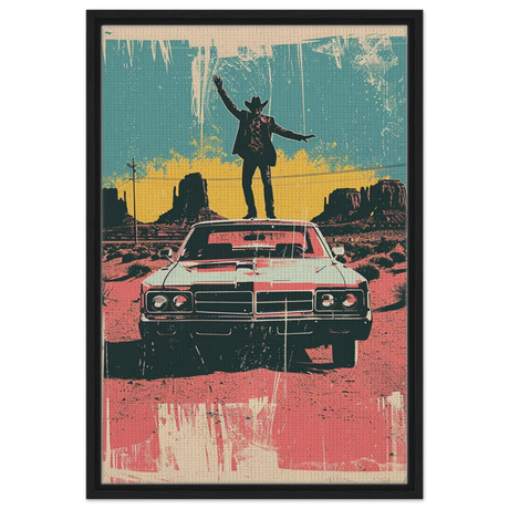 "Desert Swagger" – Retro Western Pop Art Print - Framed Canvas - 50x75 cm / 20x30″ - Black frame