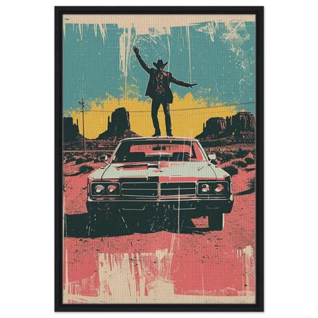 "Desert Swagger" – Retro Western Pop Art Print - Framed Canvas - 60x90 cm / 24x36″ - Black frame