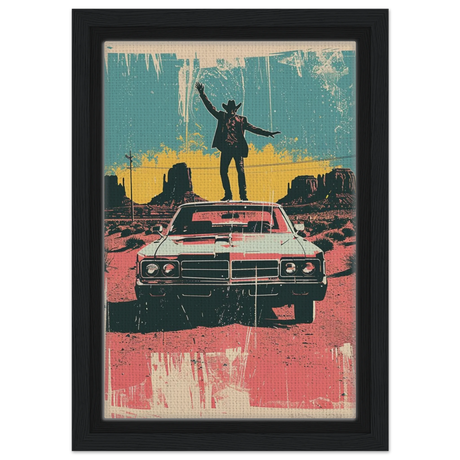 "Desert Swagger" – Retro Western Pop Art Print - Framed Canvas - 20x30 cm / 8x12″ - Black frame