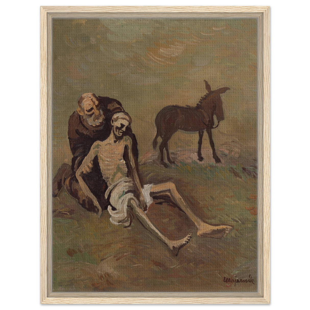 The Good Samaritan by CypriÃ¡n MajernÃ­k â€“ Expressionist Biblical Wall Art PrintFramed Canvas50x70 cm / 20x28â€³
