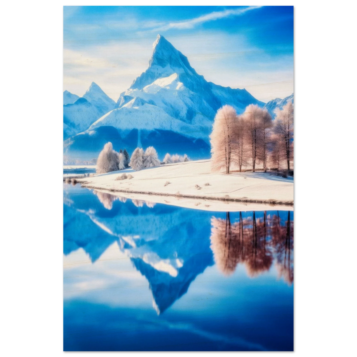 frozen reflections of majesty snowy mountain landscape wall art print50x75 cm / 20x30″Wood Prints