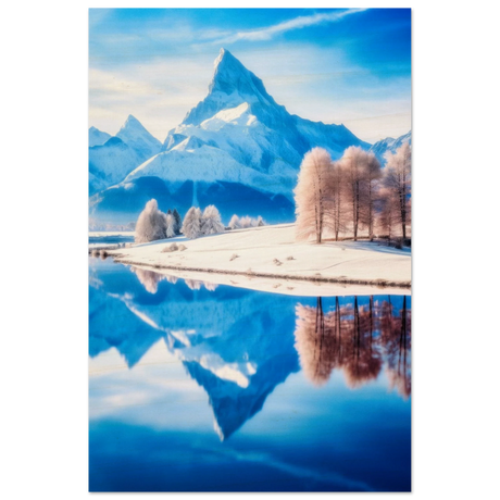 frozen reflections of majesty snowy mountain landscape wall art print50x75 cm / 20x30″Wood Prints