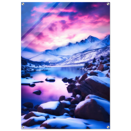 twilight serenity snowy mountain lake at sunset wall art print60x90 cm / 24x36″Framed Canvas