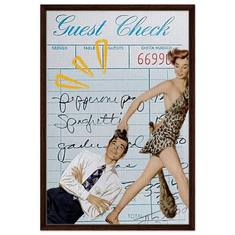 Digital Pop Art wall art print | Guest Check V01 - Framed Canvas - 60x90 cm / 24x36″ - Dark wood frame