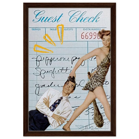 Digital Pop Art wall art print | Guest Check V01 - Framed Canvas - 40x60 cm / 16x24″ - Dark wood frame