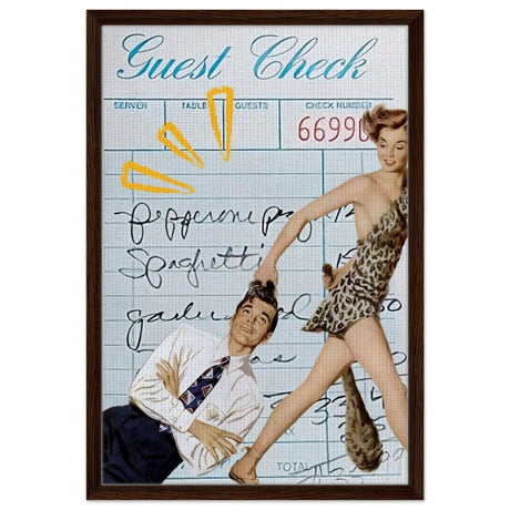 Digital Pop Art wall art print | Guest Check V01 - Framed Canvas - 50x75 cm / 20x30″ - Dark wood frame