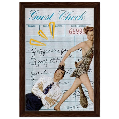 Digital Pop Art wall art print | Guest Check V01 - Framed Canvas - 30x45 cm / 12x18″ - Dark wood frame