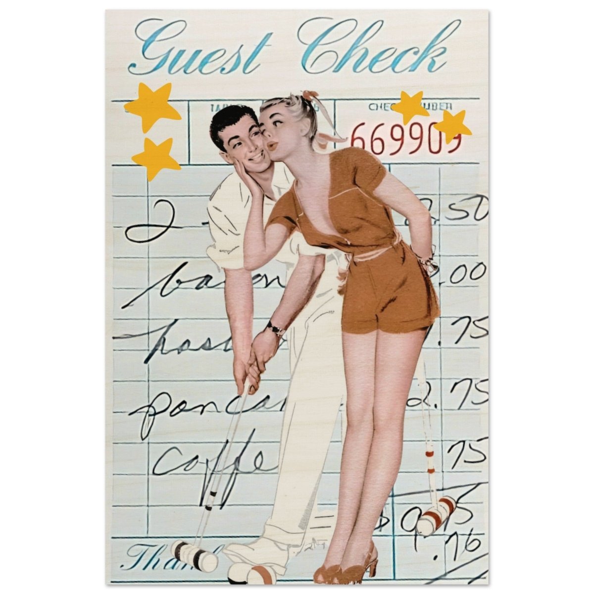 Digital Pop Art wall art print | Guest Check V02 - Wood Prints - 50x75 cm / 20x30″ - 