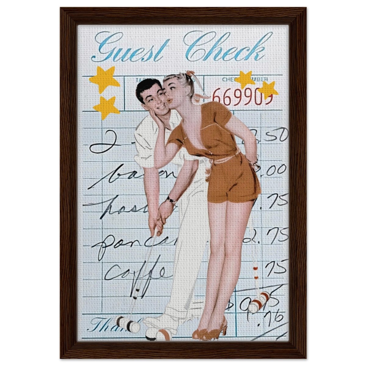Digital Pop Art wall art print | Guest Check V02 - Framed Canvas - 30x45 cm / 12x18″ - Dark wood frame