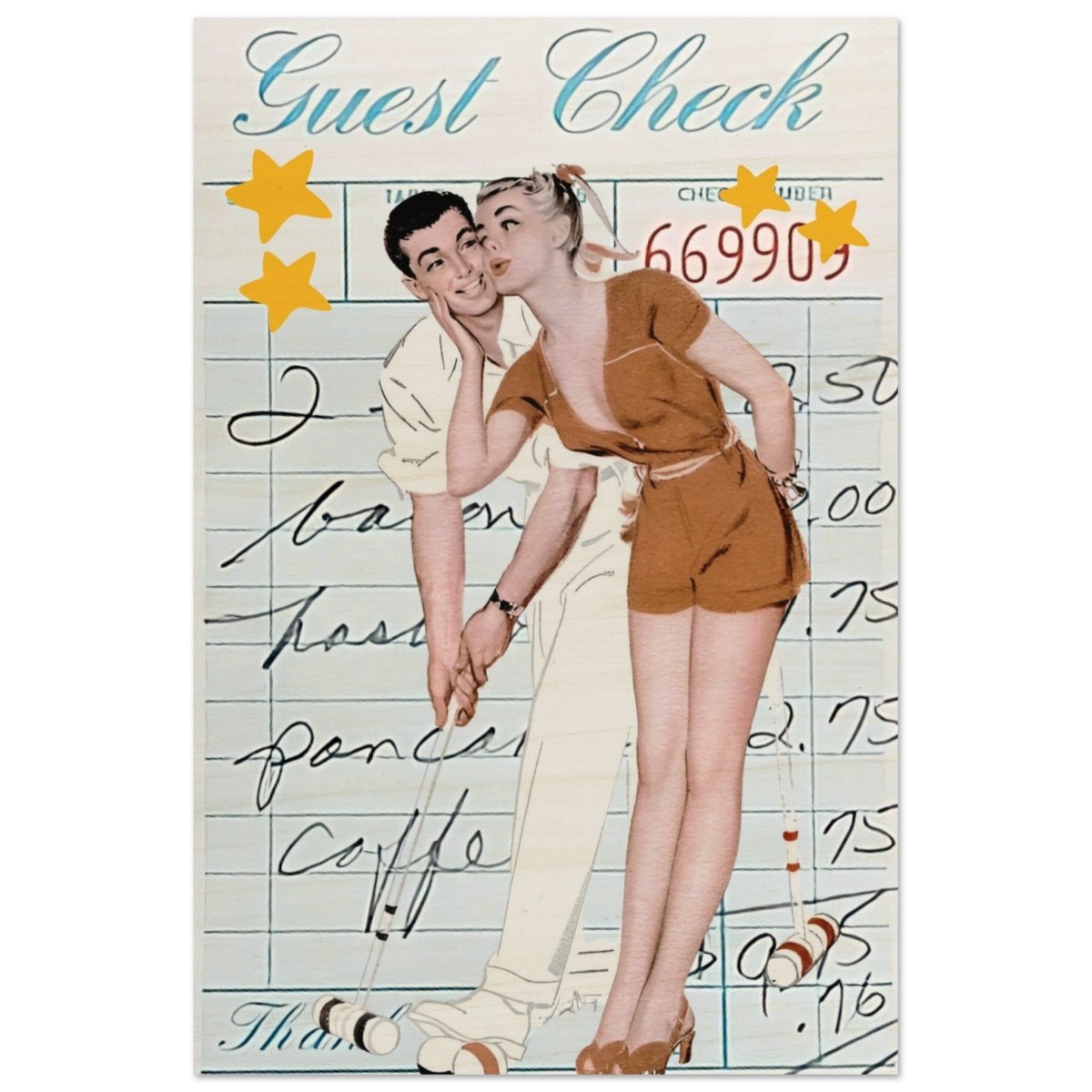 Digital Pop Art wall art print | Guest Check V02 - Wood Prints - 30x45 cm / 12x18″ - 