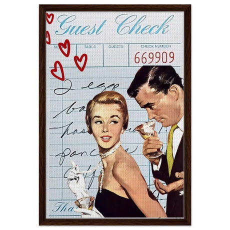 Digital Pop Art wall art print | Guest Check V03 - Framed Canvas - 50x75 cm / 20x30″ - Dark wood frame