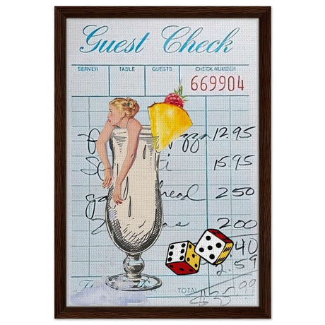 Digital Pop Art wall art print | Guest Check V04 - Framed Canvas - 40x60 cm / 16x24″ - Dark wood frame